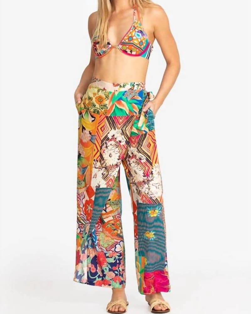 Front of a model wearing a size L Side Wrap Pant in Multi in Multi by Johnny Was. | dia_product_style_image_id:339459